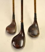 3x various Patrick socket head woods to incl A Patrick Edinburgh stained persimmon driver, Patrick
