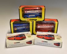 5x Boxed Corgi Diecast Buses two 97901 Midland Red Leyland Leopard, 477 The Buzby Bus and two