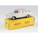 French Dinky Toys 559 Ford Tanus 17M car in white with red interior, with original box.