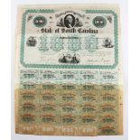 State Of South Carolina - 6% Loan. Bearer Bond for $1,000 1869 - Fine detailed printing with four