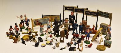Selection of Lead and Diecast Toy Figures including farm animals, band players, railway signs,