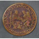 1585 Queen Elizabeth Commemorative Medal: Assistance to the United Provinces - Dutch Copper Jeton,
