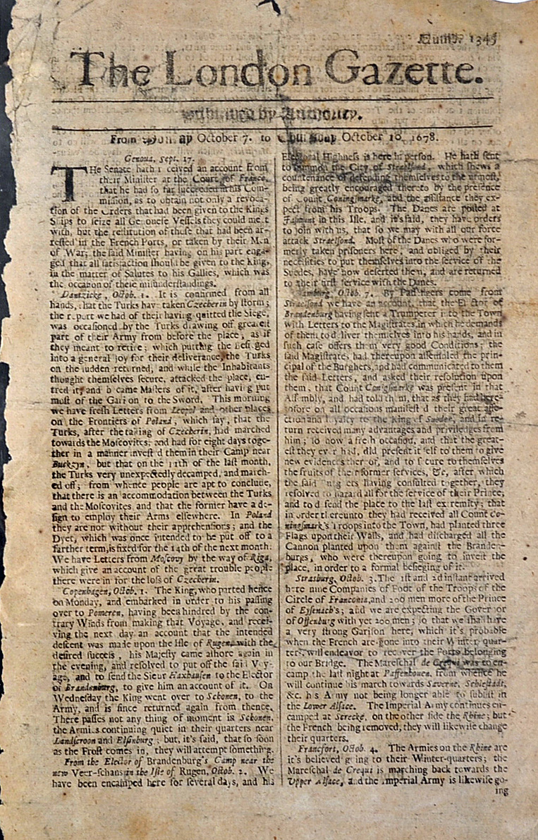 The London Gazette 1678 No.1345 - The Dutch War the last phase of the War following the Treaty of