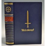 Scarce Mein Kampf - 50th birthday Edition - bound in blue leather with gold gilt title, 705pp, in