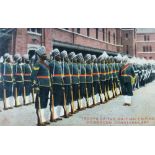 Sikhs in Hong Kong Postcard c.1900 - A vintage coloured postcard showing Sikh uniformed men in