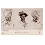 WWI Sikh Officers Postcard - A vintage First World War postcard of Indian Officers drawn by Paul