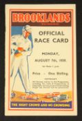 1939 Brooklands Official Race Card - Monday August 7th - A detailed and informative 36 page