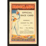 1939 Brooklands Official Race Card - Monday August 7th - A detailed and informative 36 page