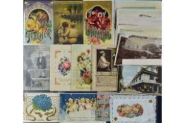 Early 20th Century Assorted Postcards - including Embossed Greetings, Valentines, Love,