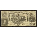 Confederate States of America $20 Banknote 1861. September 2nd. Industry seated behind large 20 with