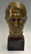 Brass Bust of Adolf Hitler - to commemorate the opening of the Volkswagen factory on 26 May 1938.