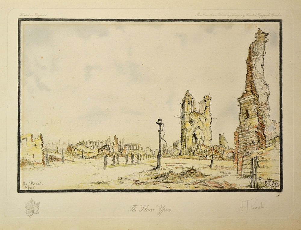 WWI - F.T. Bush Lithographs - to include The Glorious Road Ypres, and The 'Place' Yres - both - Image 2 of 2