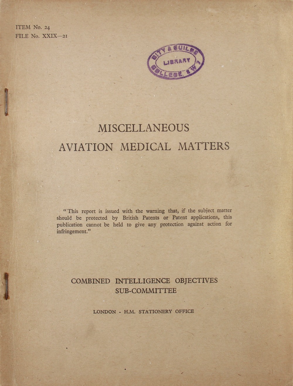 WWII Miscellaneous Aviation Medical Matters German Report - Combined Intelligence Objectives Sub-