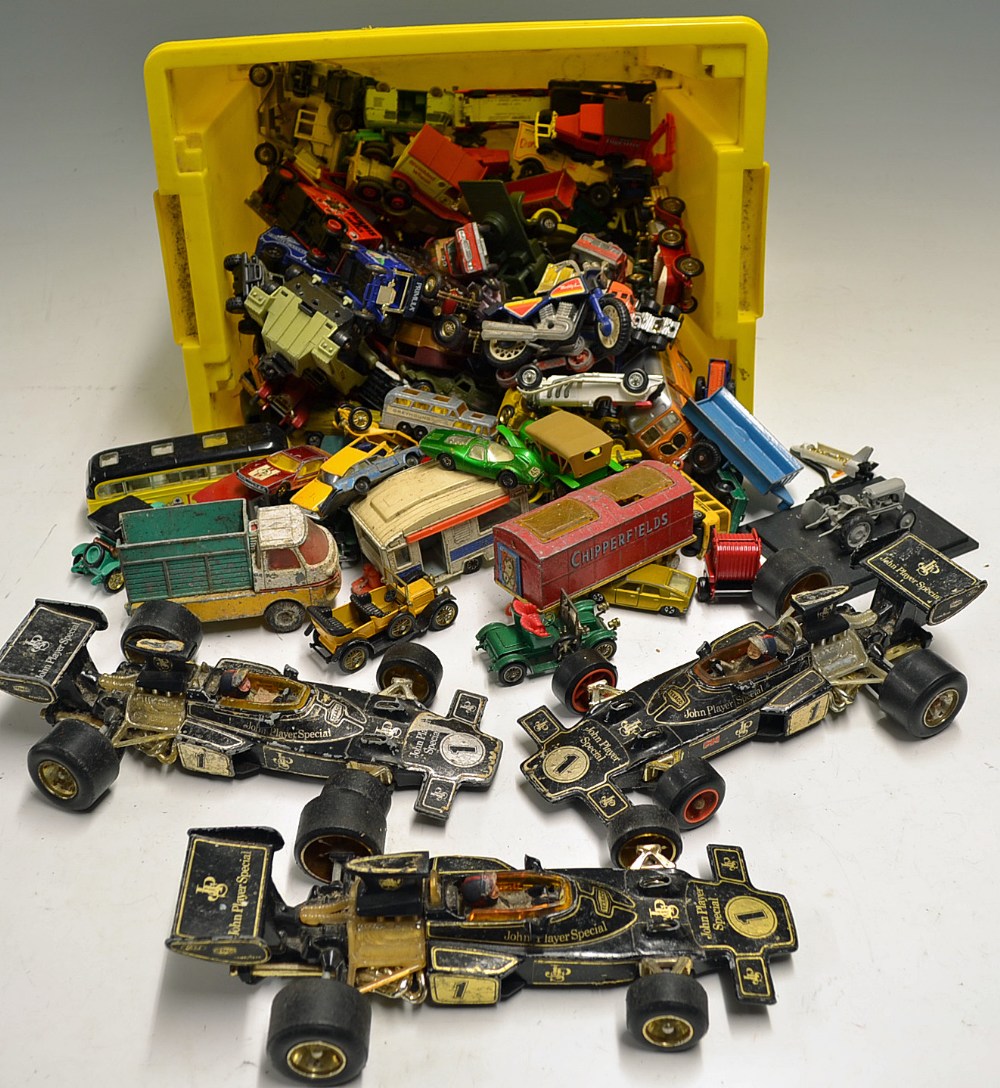 Assorted Loose Toy Models including Corgi John Player Special Racing Cars, Matchbox, Corgi, and