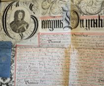 Royal Letters Patent - 1725 Fine Portrait Document with engraved portrait of King George I -