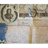 Royal Letters Patent - 1725 Fine Portrait Document with engraved portrait of King George I -