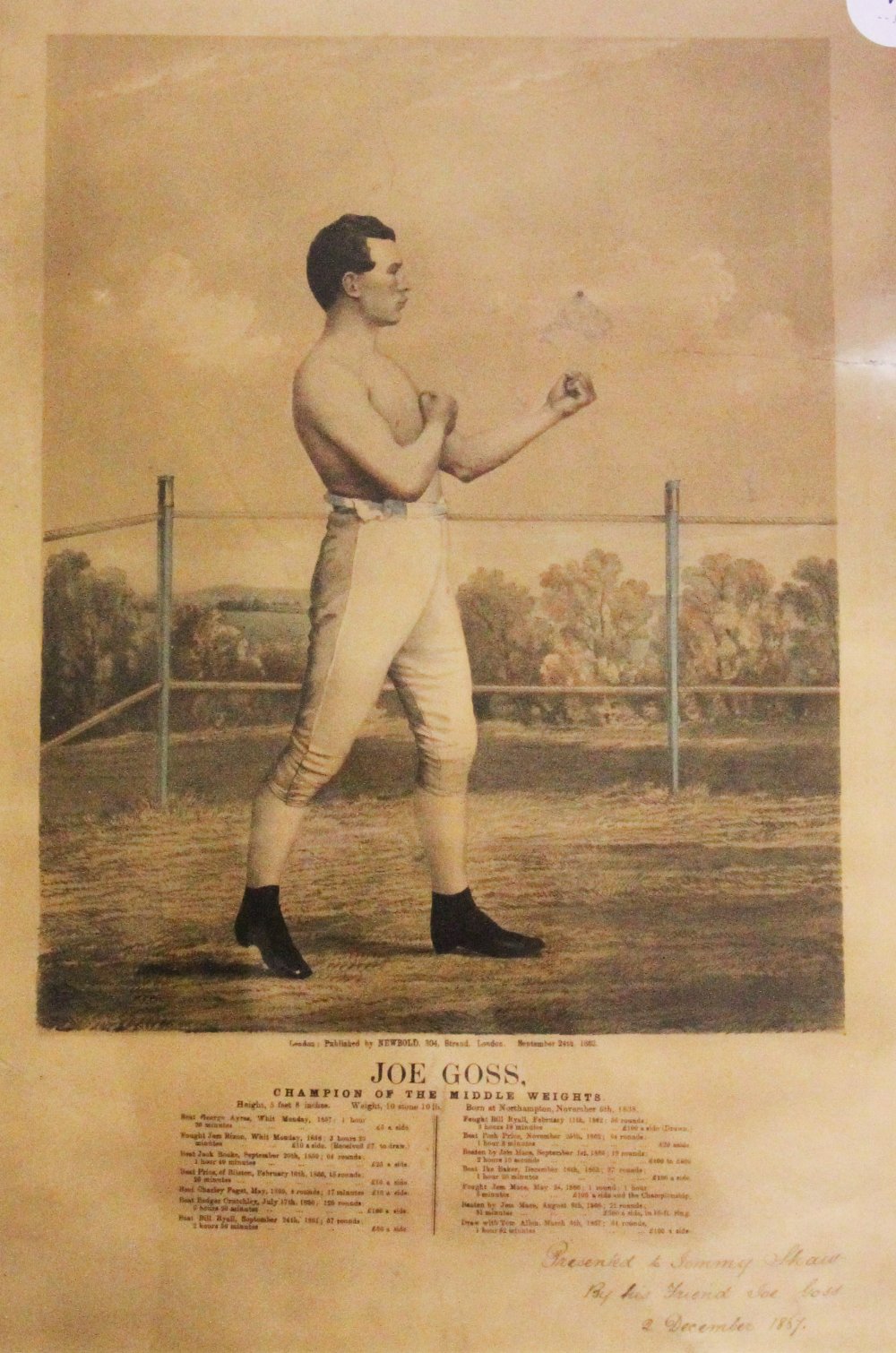 Pugilism - Joe Goss 'Champion of the Middleweights' Signed Lithograph - depicts a fighting stance