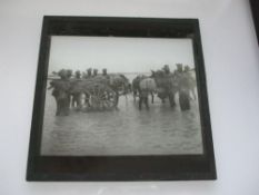 WWI Glass Slide Indian Army Taking Guns Across River In Cart - A rare Glass Slide of the Indian Army