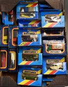 Group of Boxed Matchbox Diecast Cars and Commercial Vehicles all in blue windowed boxes, boxes in