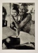 India - Mahatma Gandhi - Original Negative - depicts Gandhi holding a child, appears in good