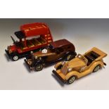 3x Large Scale Vehicles including Syvanian Families bus and two wooden classic cars. (3)