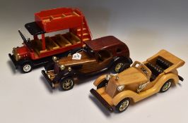 3x Large Scale Vehicles including Syvanian Families bus and two wooden classic cars. (3)