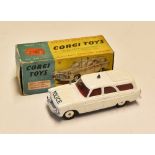 Corgi Toys Diecast 419 Ford Zephyr Motorway Patrol in white, with original box.