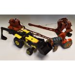 2x Triang Tinplate cranes with a Tonka tinplate tractor and another tin plate British made