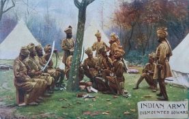 WWI Indian Army Postcard - A vintage First World War military postcard of dismounted sowars of the