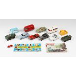 Group of Corgi and French Dinky Diecasts including French Dinky 24U Simca 9 Aronde, Citroen 2CV, two