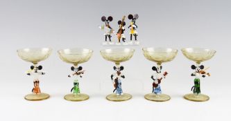 Continental Glass Cocktail Glasses with Animal Band Stems with amber glass saucers and bases, 5