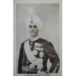 Maharaja of Kapurthala Postcard, 1927 - An early Indian half portrait postcard of HH Maharajah