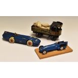 2x Land Speed Record Blue Bird car models Japanese tin plate clockwork car and another model by