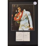 Autograph - Elvis Presley Signed Postcard in pencil with colour print above, framed measures 36x52cm