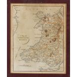 c.1900s Map of North & South Wales with colouring, framed measures 25x30cm approx.