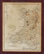 c.1900s Map of North & South Wales with colouring, framed measures 25x30cm approx.