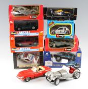 Group of Large Scale Diecasts Cars by Revell and Burago including BMW Z1, Bugatti Atlantic, BMW 850i