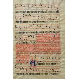 Late 15th Century Antiphonal - a large mss. vellum leaf with Music in 4 line staves, text in black