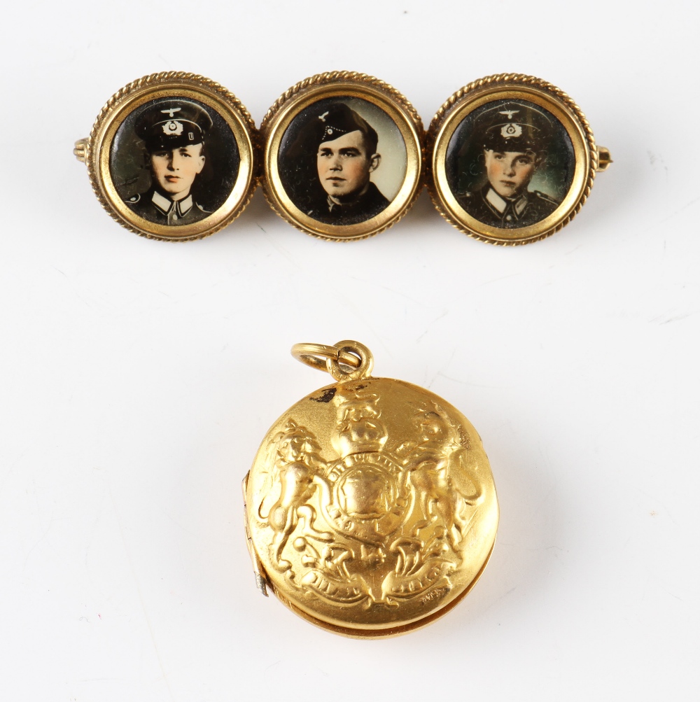 German Brooch with Pin depicting three German brothers in the Wehrmacht and Luftwaffe, all assembled