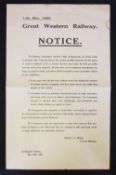 1926 Great Western Railway 'Notice' - Paddington Station dated May 13th 1926 announcing arrangements