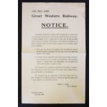 1926 Great Western Railway 'Notice' - Paddington Station dated May 13th 1926 announcing arrangements