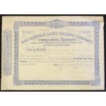 Mid-Suffolk Light Railway Company Share Certificate - (A 19-mile line in rural Suffolk between