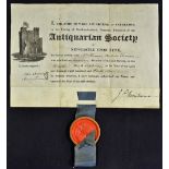 Newcastle Upon Tyne Antiquarian Society 1836 Certificate admitting Mr. Thomas Hudson Turner as