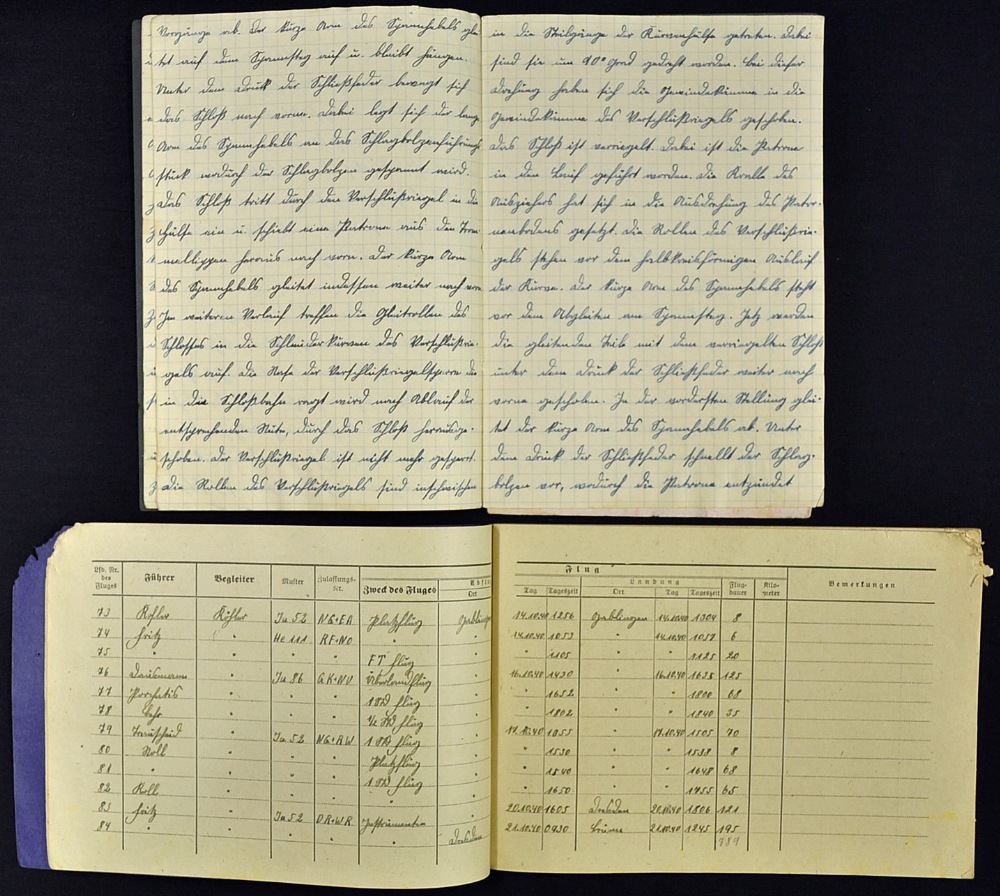 Luftwaffe air crew notes and three training flight books belonging to 'Gefreiter' or Aircraftman