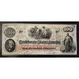 Confederate States Banknote For $100 Richmond 1862. Fine detailed vignette of Slaves hoeing