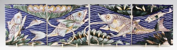 Set of 4x Persian Fish Design Tiles reproduction William De Morgan - for William Morris in Amethyst