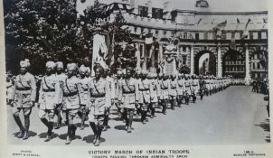 Sikh Troops Marching in London Postcard - A vintage photographic military postcard of Indian