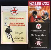 Wales 'Younger Groups' Rugby away programmes - including 1991 v North Auckland secondary schools,