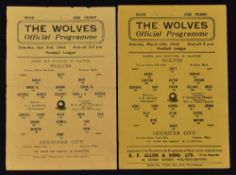 1944/45 Wolverhampton Wanderers v Leicester City Football programme dated 2 September 1944, also