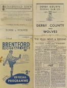 1946/47 Wolverhampton Wanderers away Football programmes v Aston Villa, Huddersfield Town,